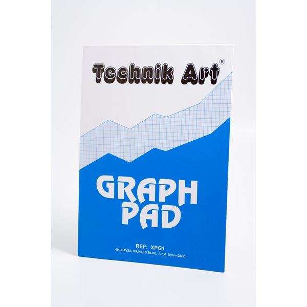 Technik Art A4 Graph Pad 1 and 5 and 10mm Blue Lines 70gsm 40 Sheets White/Blue Gridded Paper XPG1Z