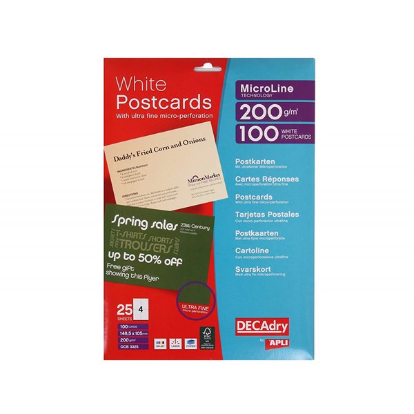 DECadry 200gsm Micro-Perforated Postcards Pack 100